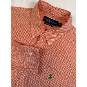 Ralph Lauren Shirt Large Salmon Button Down Lightweight Custom Fit Gingham Check